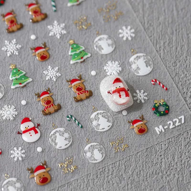 1 piece 5D new craft nail stickers exquisite Christmas jelly series nail art stickers Christmas snowman nail decoration stickers