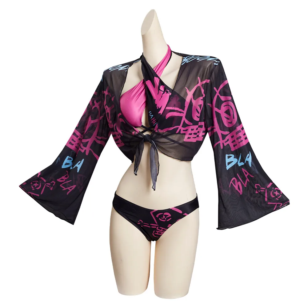 LOL Arcane Jinx Cosplay Swimsuit Costume for Women Female Bikinis Set Girls Swimwear Fantasia Roleplay Outfits Halloween Suit