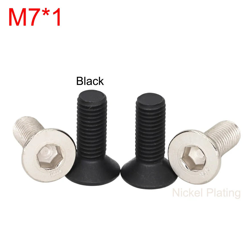 M7 1mm Pitch 12-60mm Fine Thread 12.9 Grade Nickle Plating Black Hexagon Socket Flat CSK Countersunk Allen Key Head Screw Bolt
