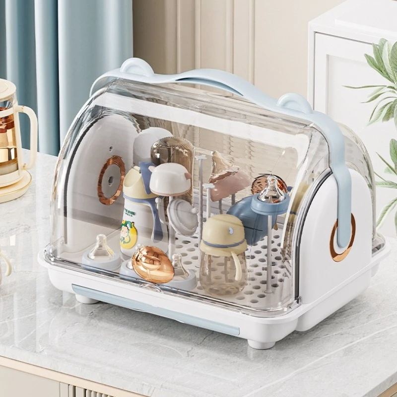 

Baby Bottle Storage Box,Large Capacity Dustproof Organizer for Tableware,Drain Rack with Lid,Moisture-Proof Portable Flexible