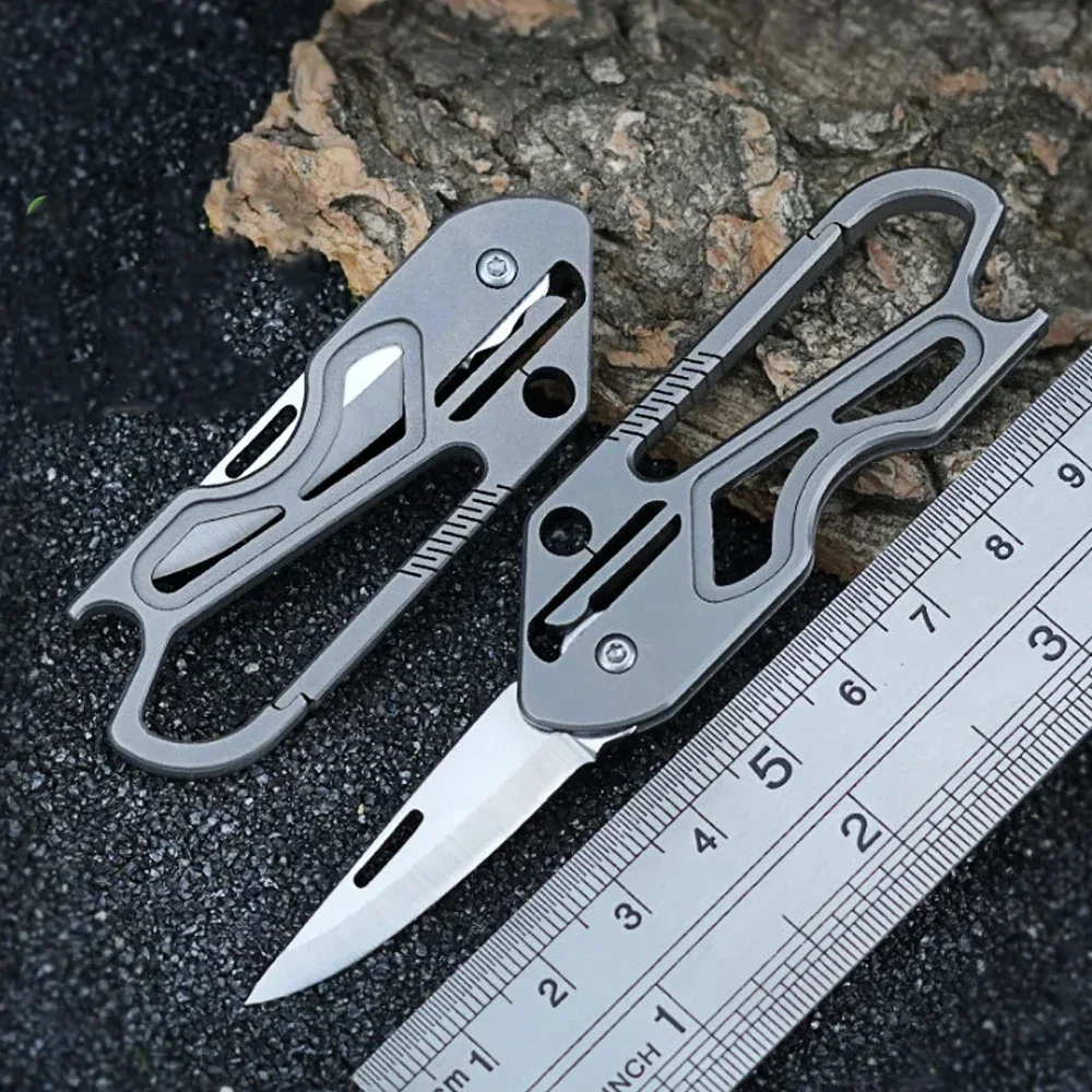 EDC Titanium Alloy Portable Keychain Folding Knife Outdoor Camping Self-defense Keychain Knife High Hardness D2 Blade