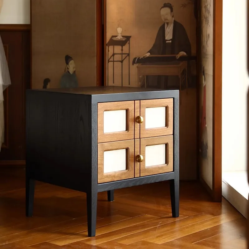 

bedside table, retro solid wood square, French style storage cabinet, small short cabinet, living room household.