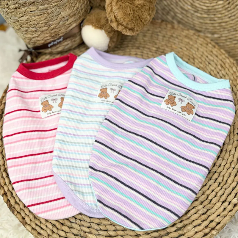 

Striped Cat Dog Hoodies Summer Sleeveless Dog Clothes Pullover O-Neck Tshirt Clothing For Small Dogs Chiwawa Puppy Sweatshirt XL