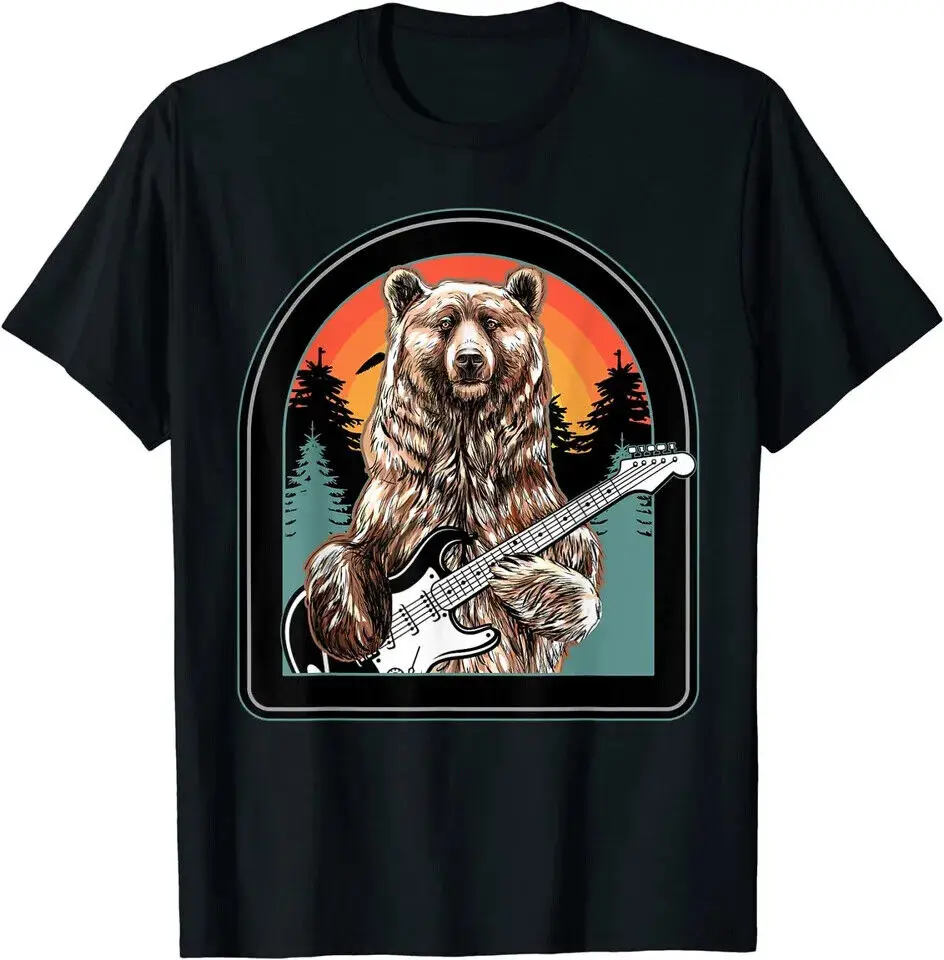 

New Bear Playing Guitar Funny Vintage Retro Funny T-Shirt USA Tee Size S-5XL