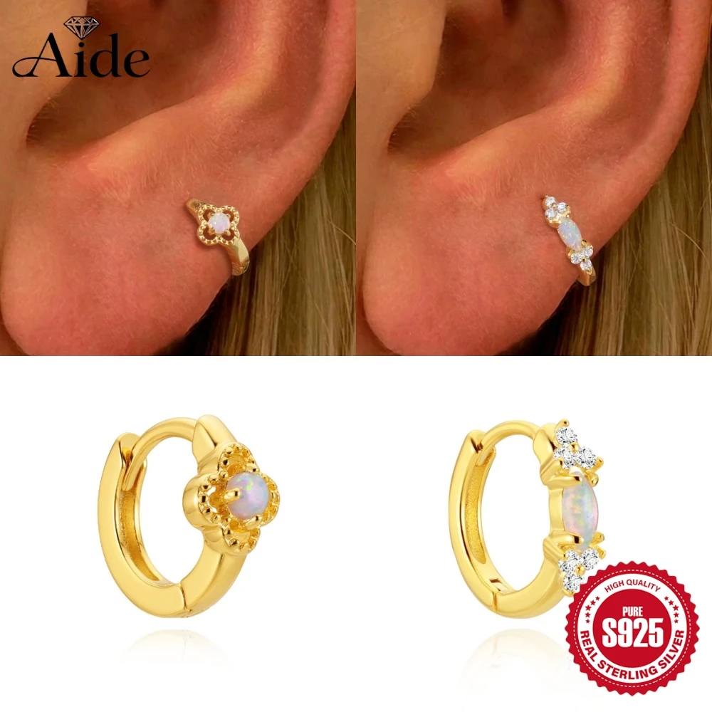 AIDE 925 Sterling Silver Skeletonized Flower/Horse eyes Australian Opal for Women Piercing Earrings Party Daily Gifts