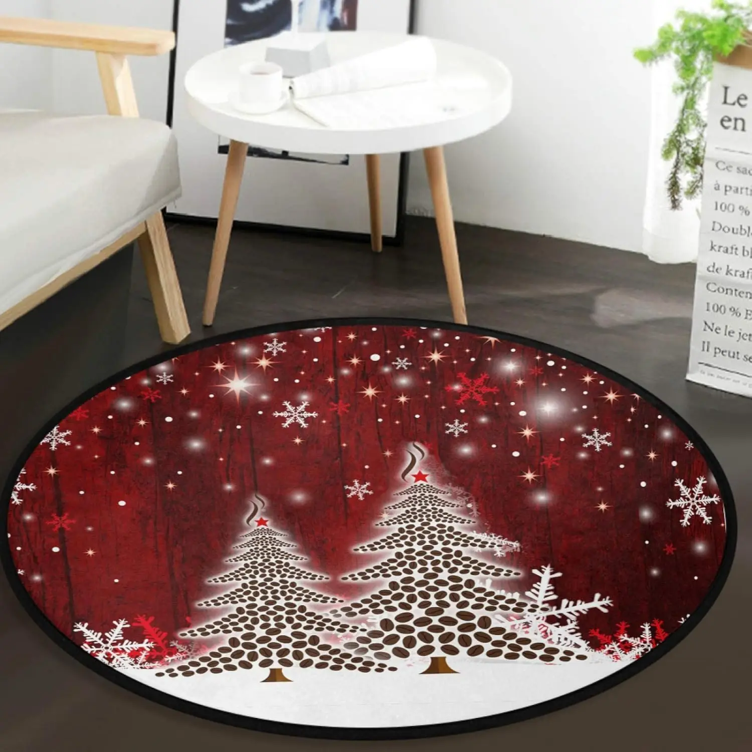 

Christmas Tree Snowflake Round Carpet Yoga Mat Entrance Non-slip Rugs Living Room Bedroom Sofa Chair Mats Christmas Home Decor