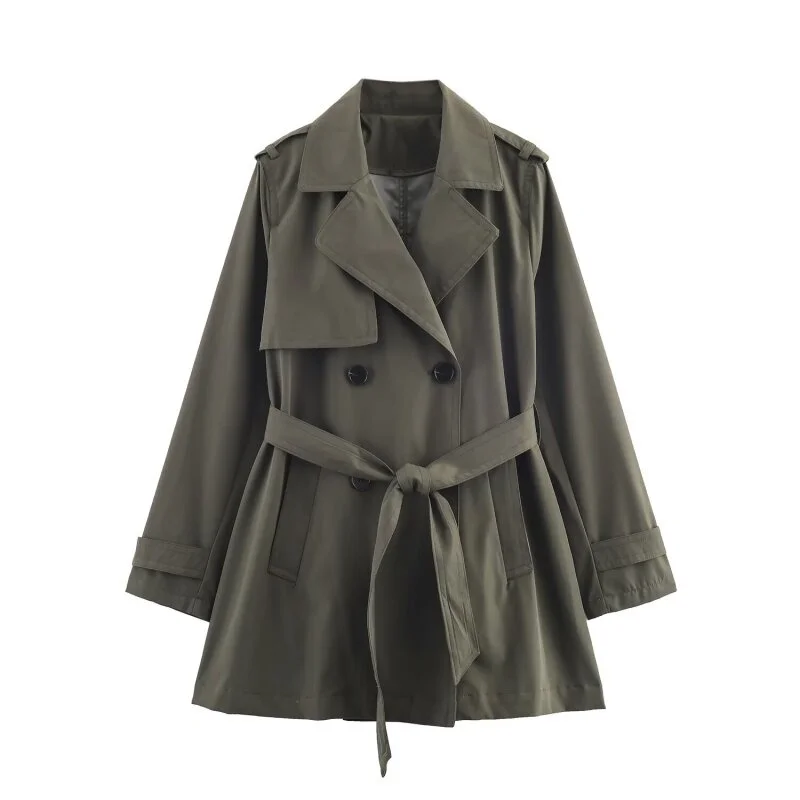 Ladies Loose Trench Coat with Belt, Wide Sleeve Double Breasted Windbreaker, Spring Summer Casual Commute Outfit