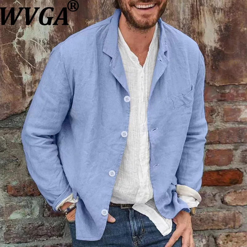

WVGA Spring Autumn New Man Tide Solid Color Long Sleeve Blazer Niche Chic Casual Cotton Linen Elegant Suit Jacket Ins Y2K W14165
