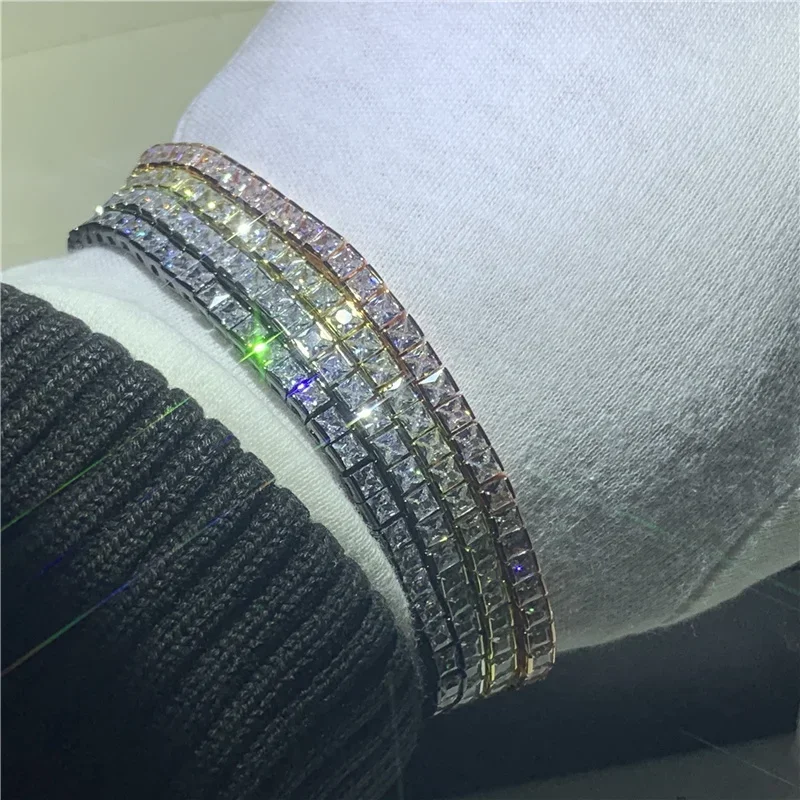 Trendy Princess cut Lab Diamond Bangle Bracelet 14K Gold Engagement Wedding Bracelets For Women Bridal Tennis Party Jewelry Gift