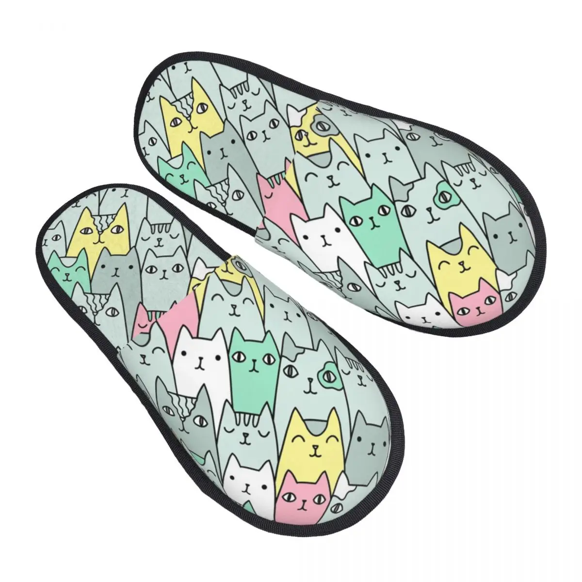 Custom Cute Colorful Cats Memory Foam Slippers Women Cozy Warm Adorable Kittens House Slippers