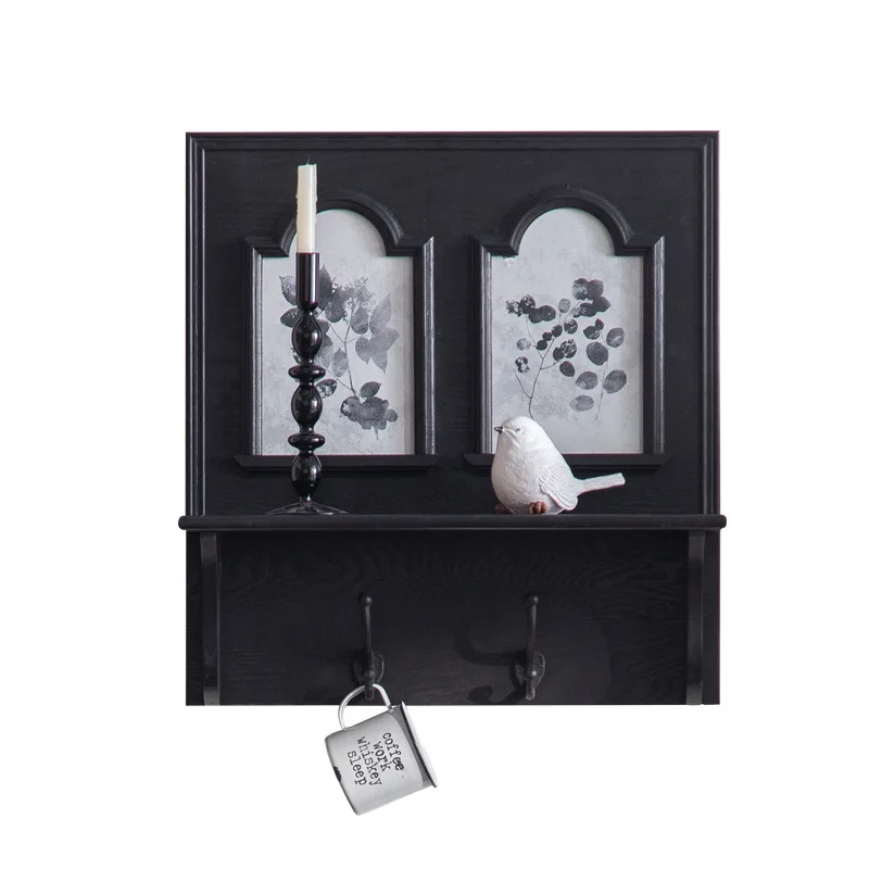 

French design household wine cabinet ledge, black wall retro decorative teacup rack, homestay hotel wall cabinet