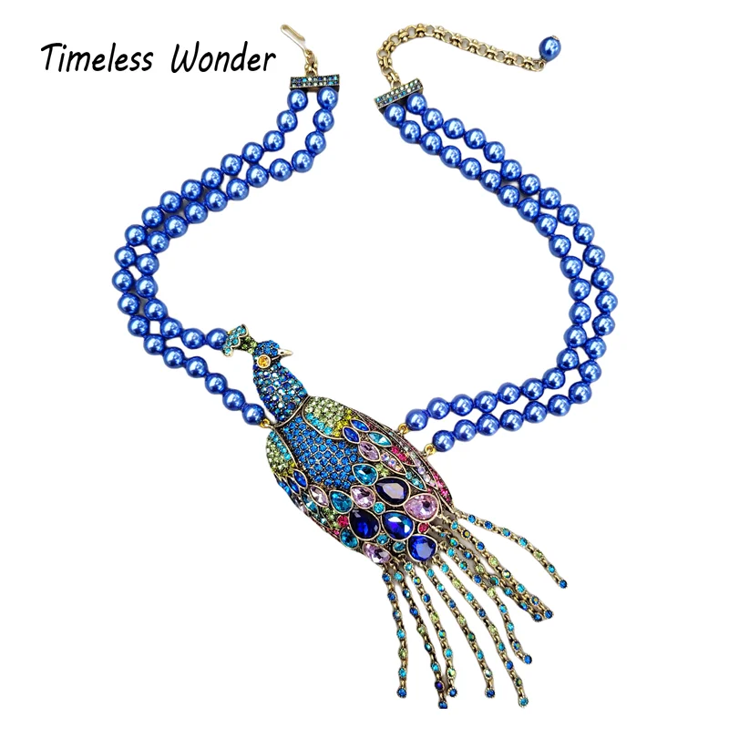 

Timeless Wonder Fancy Zircon Peacock Beaded Statement Necklace for Women Designer Jewelry Runway Luxury Brand Rare Gift Top 4521