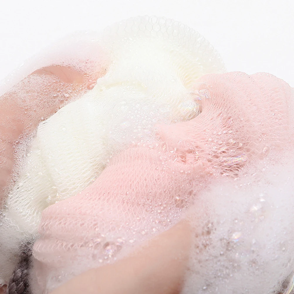 

4 Pcs Large Shower Ball Bath Ball Double Color Mesh Sponge Mesh Pouf Bath Bathroom Scrub Bath (Random Color)