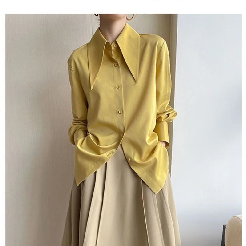 Spring Autumn New Fashion Buttons Solid Color Blouse Women Clothes Simplicity Turn-down Collar Long Sleeve Shirts Temperament