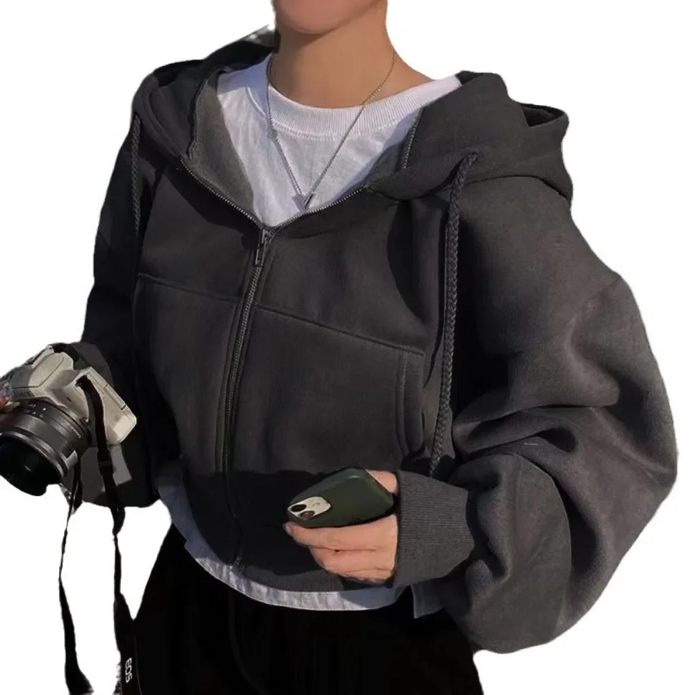 

Fashion Zipper Hood Sweatshirt Women Autumn Long Sleeve Crop Tops Casual Y2K Hoodies Streetwear Harajuku Female Jackets Coats