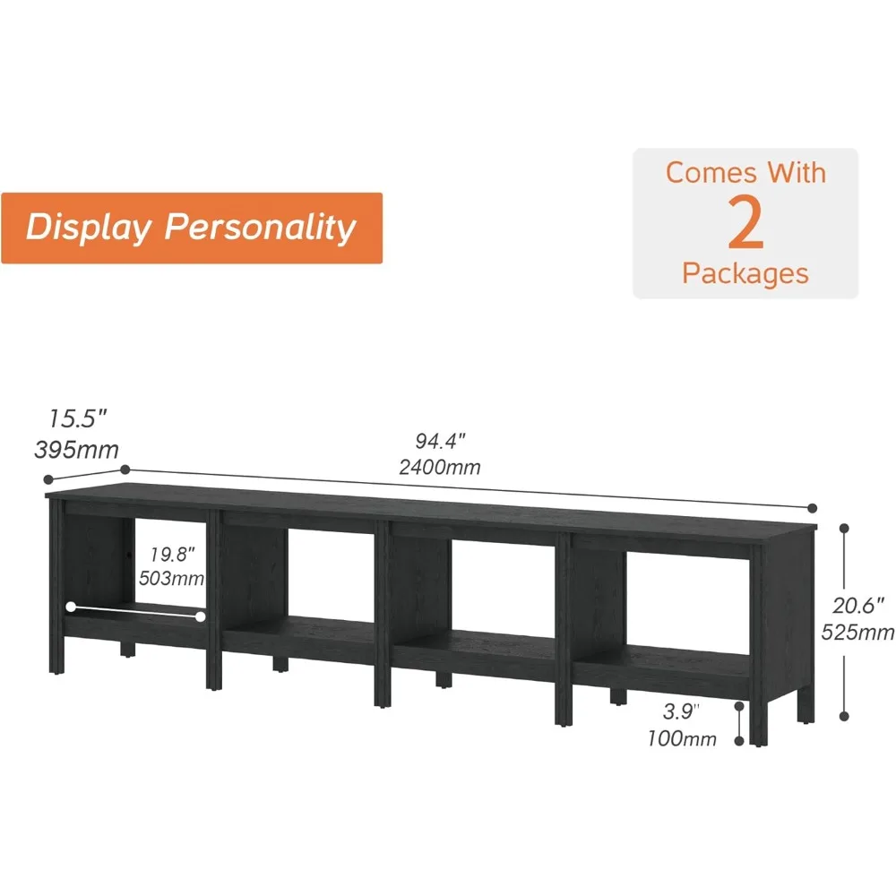 Suporte de TV clássico para centro de entretenimento de TV de 85 polegadas, mesa de mídia de madeira para TV de 90/95/100 polegadas com 4 cubículos
