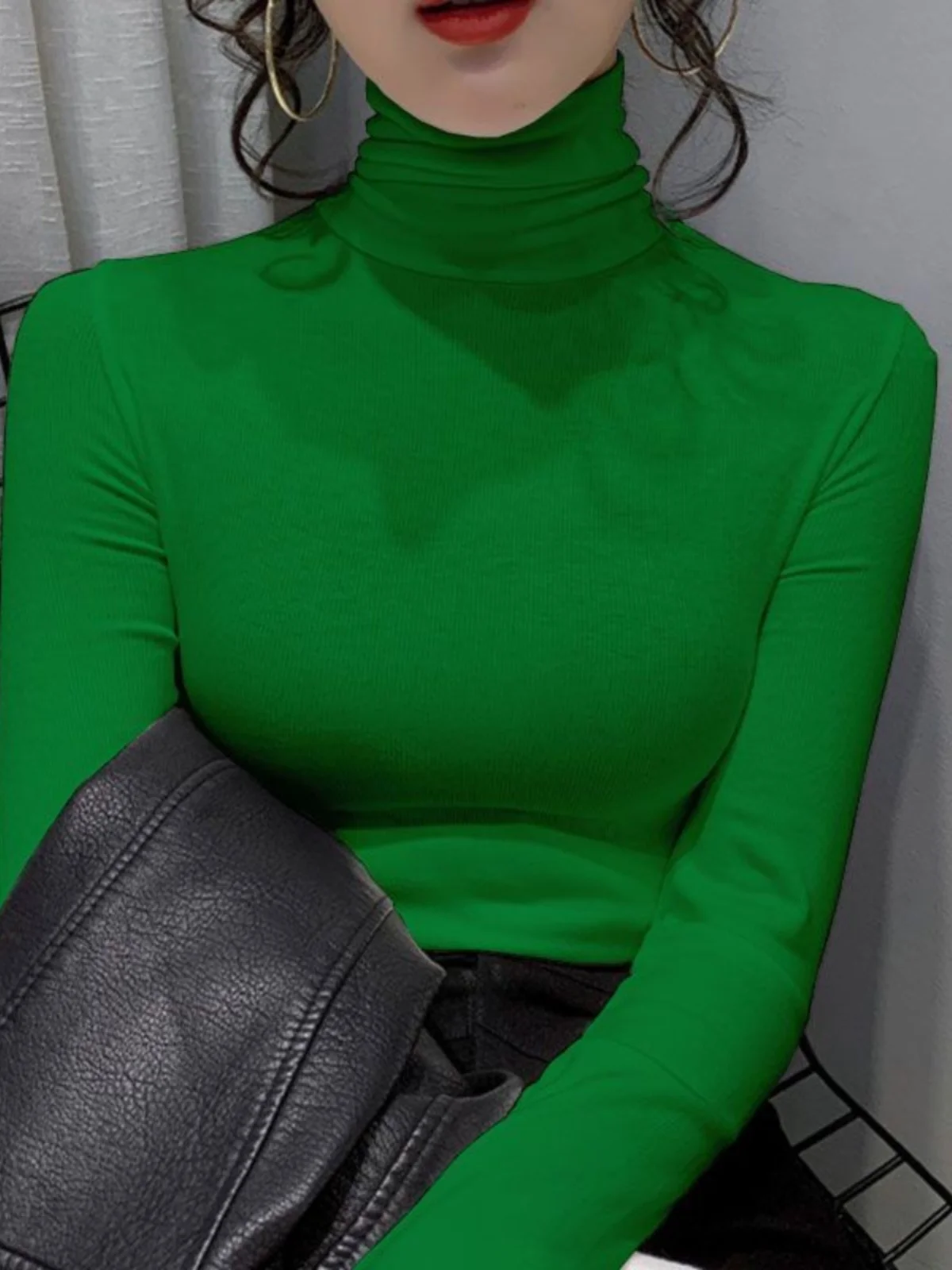 Faionable Thiened Fce Collo alto Lungo Sve Base irt T-shirt slim fit autunno inverno da donna Casual Sle Abbigliamento interno