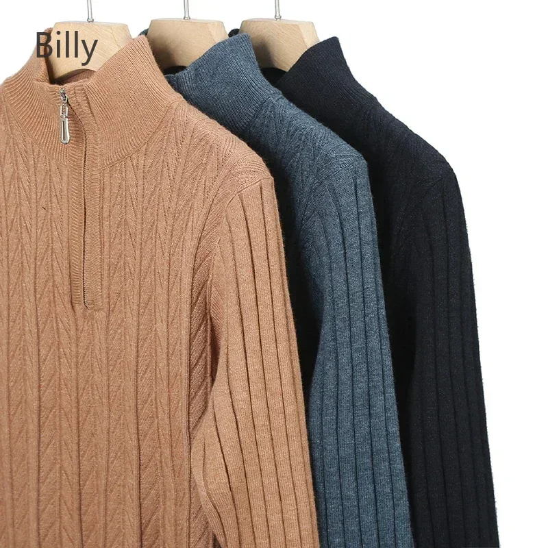 Billy Men's Sweater 2024 Autumn and Winter Zipper Knitted Sweater Long-sleeved Half-high Collar Jacquard Bottoming New Shirt Top