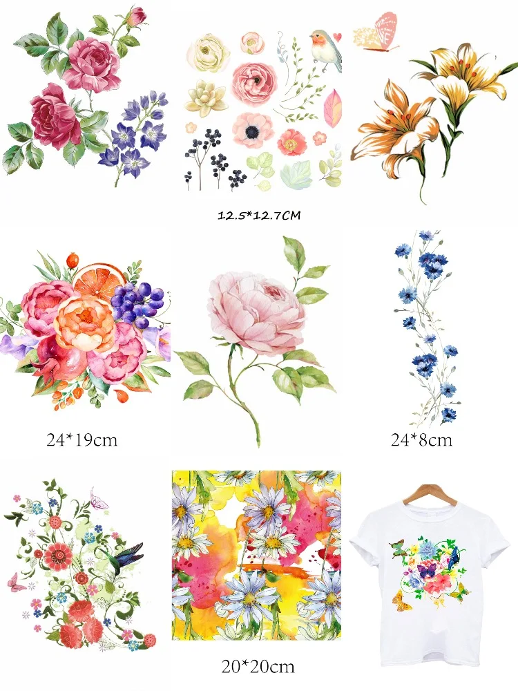 Iron on Flower Patches for Girl Clothing DIY T-shirt Dresses Appliques Heat Transfer Vinyl Washable Sticker Stripes on Clothes H