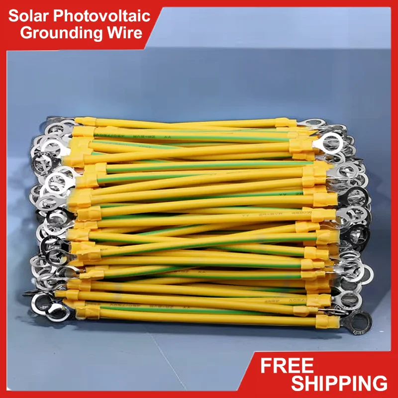 

100Pcs BVR Yellow-Green Solar Photovoltaic Grounding Wire Terminals 10/12/14 AWG Copper PV Cabinet Bridge Leakage Earth Cable