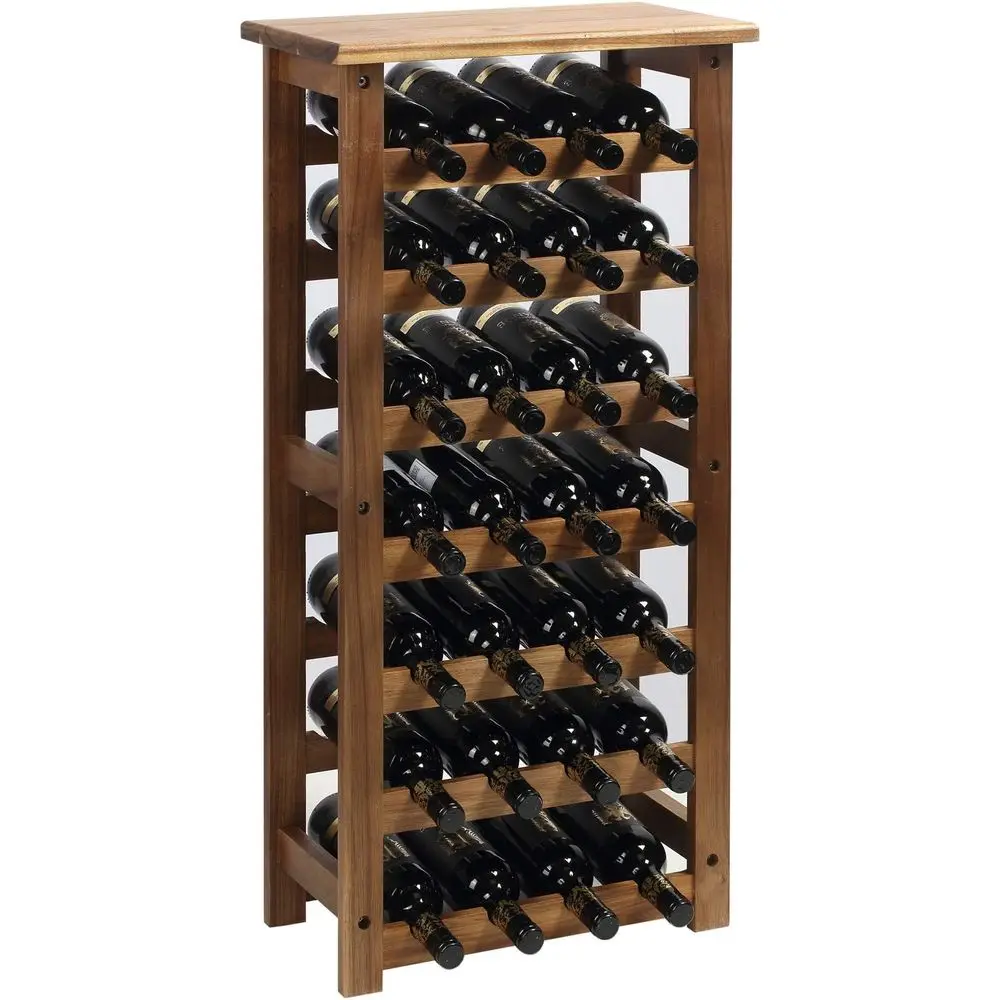 Wooden Wine Rack, 7 Tire loor Wine Storage Rack, 28 Bottles Holder, ree Standing Display Rack or Kitchen, Pantry, Cellar, Natura