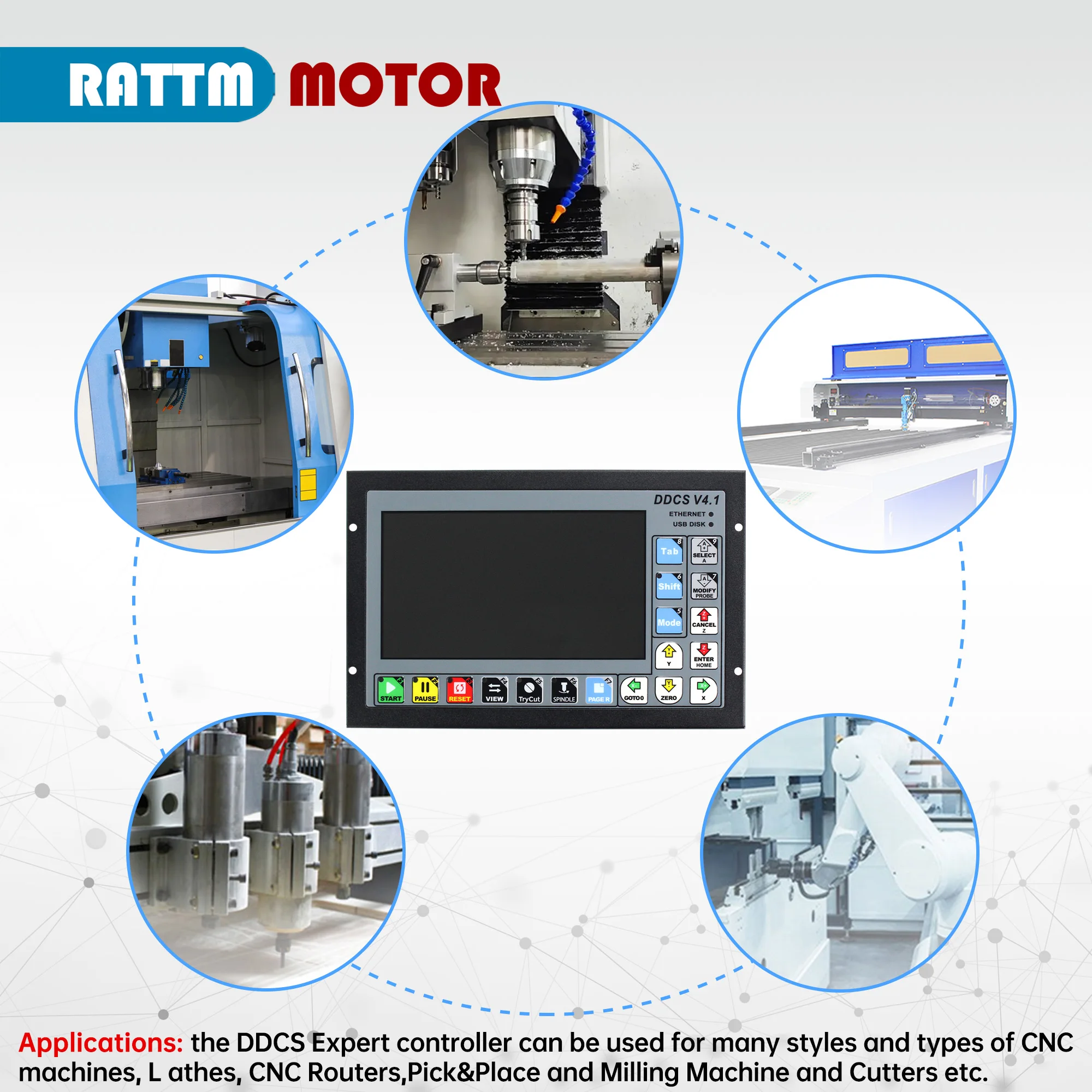 3 Axis 4 Axis CNC Offline Motion Controller DDCS V4.1 + Pendant Handwheel with E-Stop For Lathe Router Machine