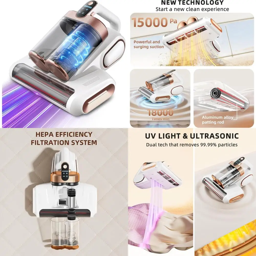 

15Kpa UV-C Light Vacuum Cleaner with HEPA Filter, Ideal for Beds, Sofas, Cribs