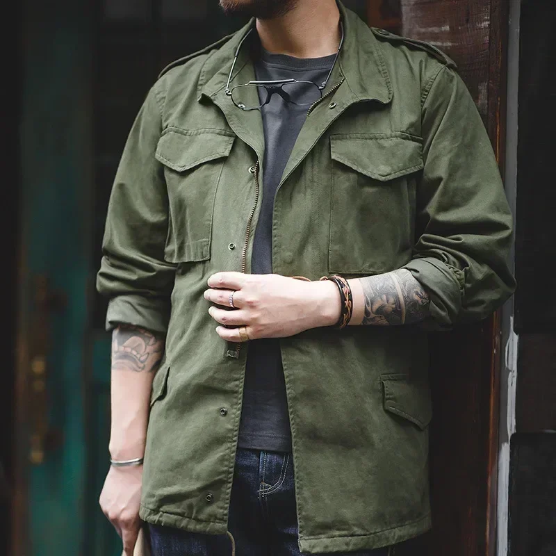New European American Retro Jacket for Men Leisure Windbreaker with Multiple Pockets Workwear Jacket for Spring and Autumn