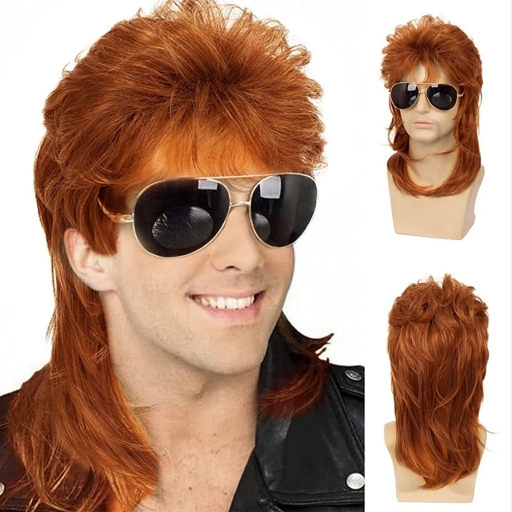 HAIRJOY Sallcks Mens Mullet Wigs Synthetic Hair Curly 70s 80s Retro Cosplay Costume Wig Rocker Disco Fancy Show Wigs