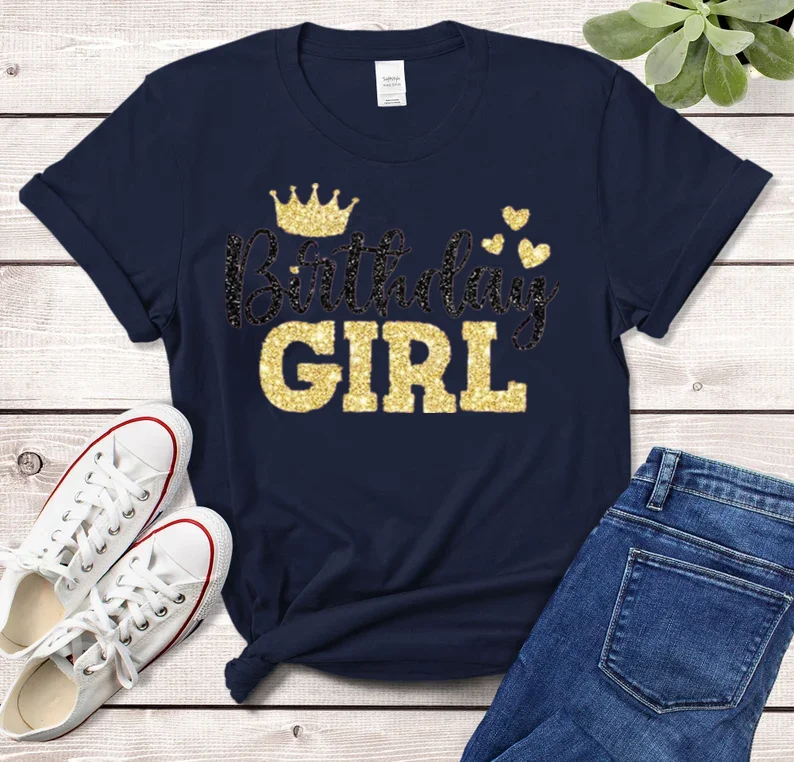 The Birthday Girl Shirt Party Squad Youth Birthday Girl  Short Sleeve Top Tees O Neck Streetwear harajuku Fashion 100% Cotton