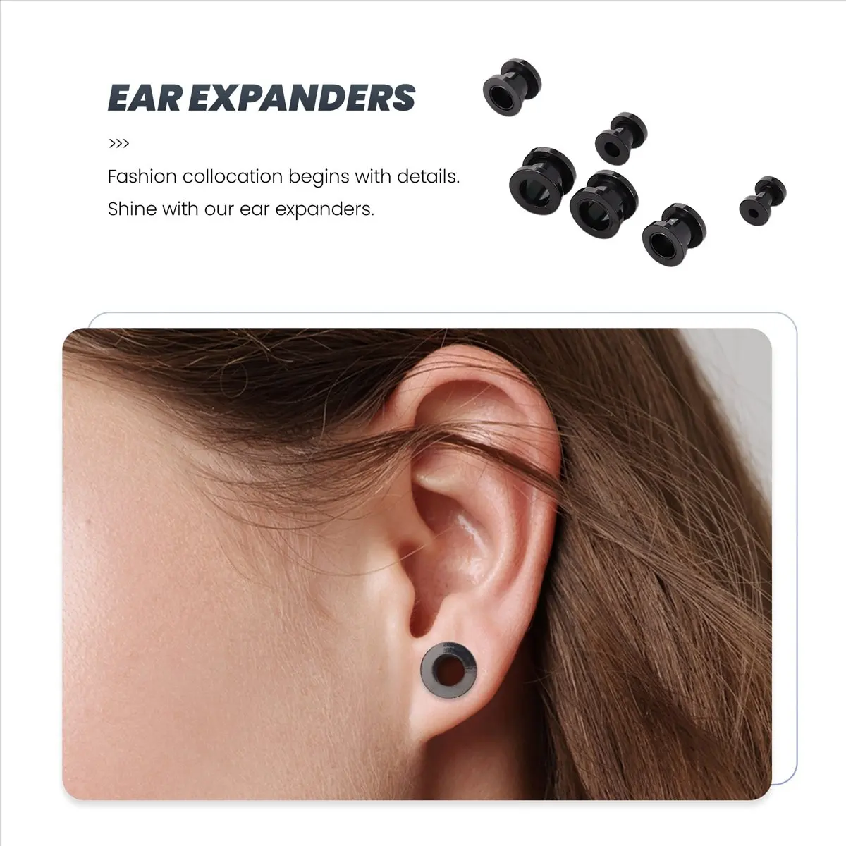 ABQR Stainless Steel Ear Tunnels Plugs Ear Stretchers Expanders 1.6-10mm Set of 16Pcs Black