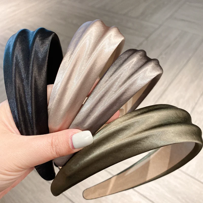

Korea High Quality Solid Color Satin Hair Hoop Headband Versatile Wide Edges Hairband Pressed Hair Clips Women Hair Accessories