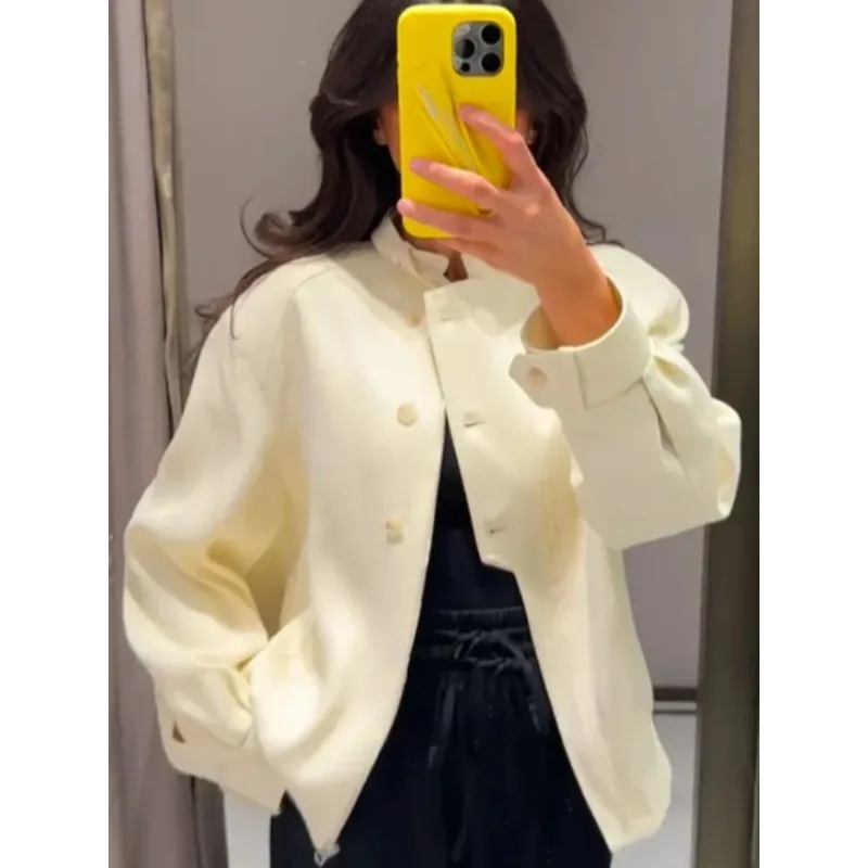 

European and American style autumn new women's clothing pure color texture button jacket women's jacket