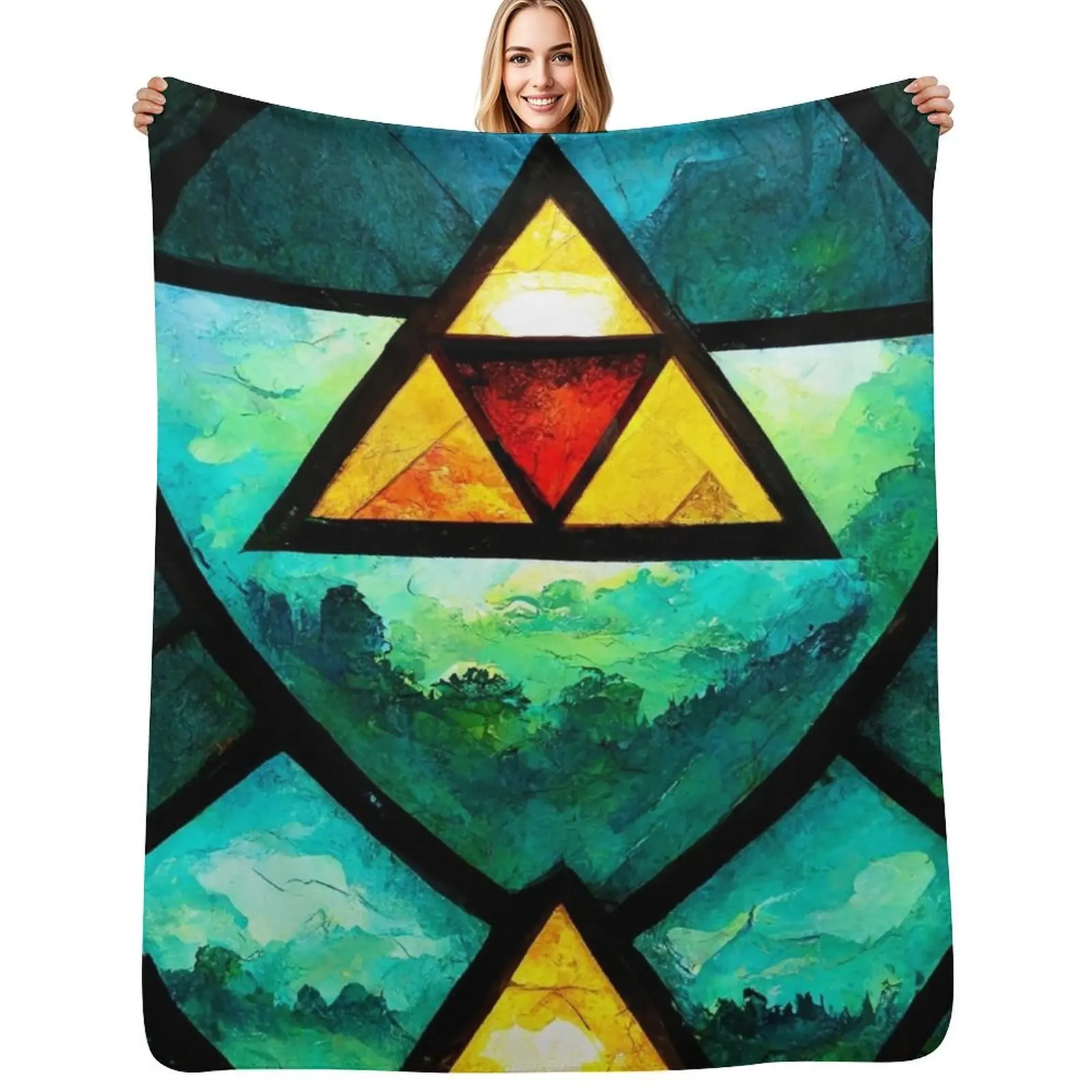 

Triforce stained glass window Throw Blanket Luxury Designer Beautifuls Decorative Throw cosplay anime Blankets