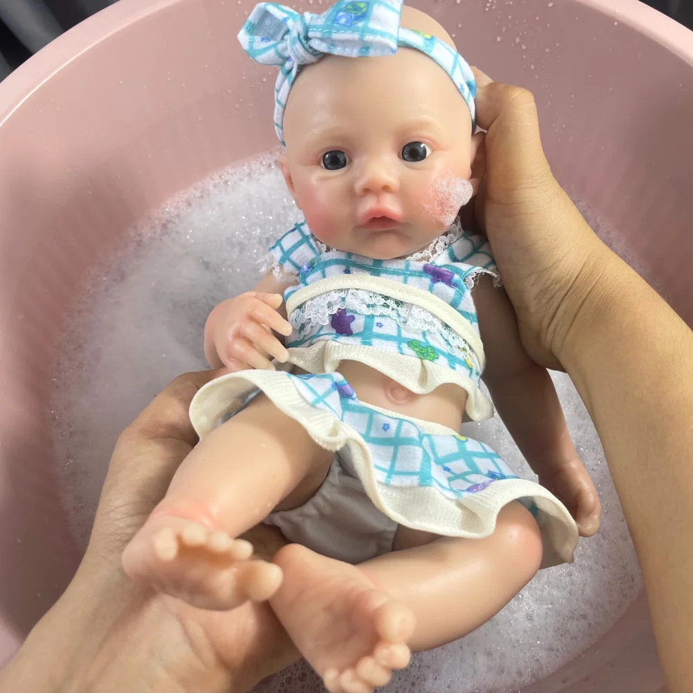 

Mini 13Inch Full Silicone Reborn Baby Meadow Doll Girl Washable Body Lifelike Solid Silicone Soft Body Birthday Christmas Gift