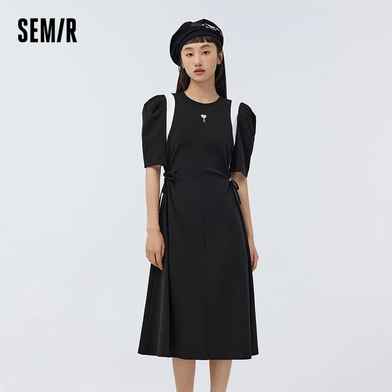 Semir Dress Women Slim Cut-Out 2023 Spring New American Style Sweet And Spicy Color Contrast Knitted Dresses Sweet And Cool