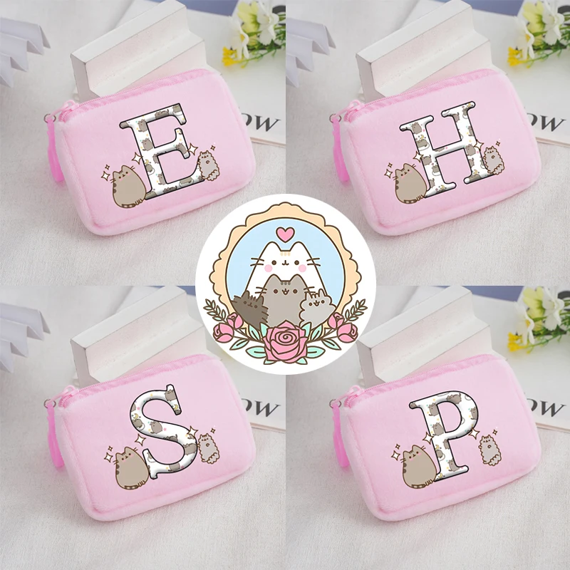 Pusheens Square Plush Coin Purse Cute Kawaii Printed Wallet Cat Cartoon Portable Compact Cosmetic Storage Bag Boys Girls Handbag