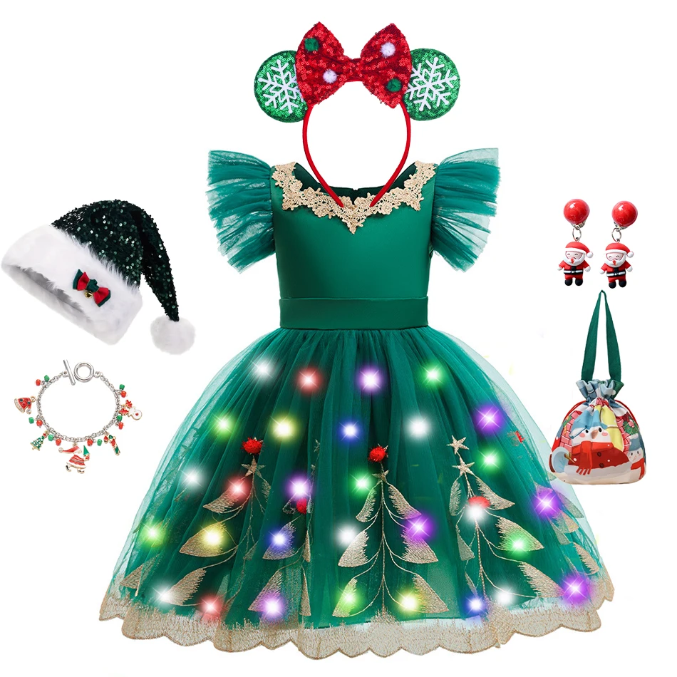 

Рождественское платье для девочек, зеленое платье принцессы, детская праздничная официальная одежда с вышитой юбкой-пачкой, праздничное платье с кружевным воротником на Рождество