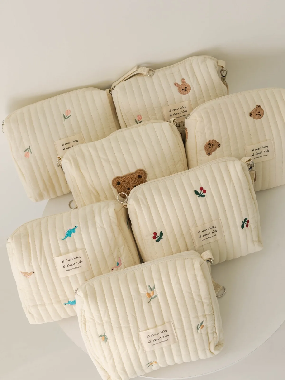 Newborn Baby Diaper Bag Mommy Bag with Zipper Embroidery Print Travel Stroller Nappy Pouch Storage Bag for Mothers