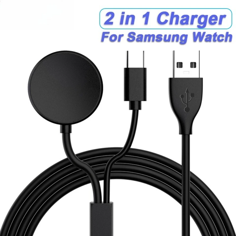 Cargador para Samsung Galaxy Watch 8/7/6/5/5 Pro/4 Classic, base de carga USB-C de repuesto para reloj inteligente y teléfono inteligente, cable de carga.