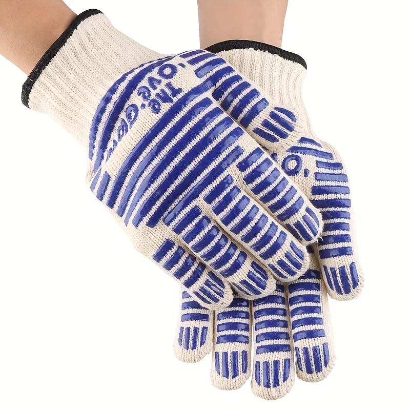 2pcs/set, Oven Gloves, Barbecue Gloves, Outdoor Cooking Heat Resistant Anti-scald Gloves, Double-sided Silicone Kitchen