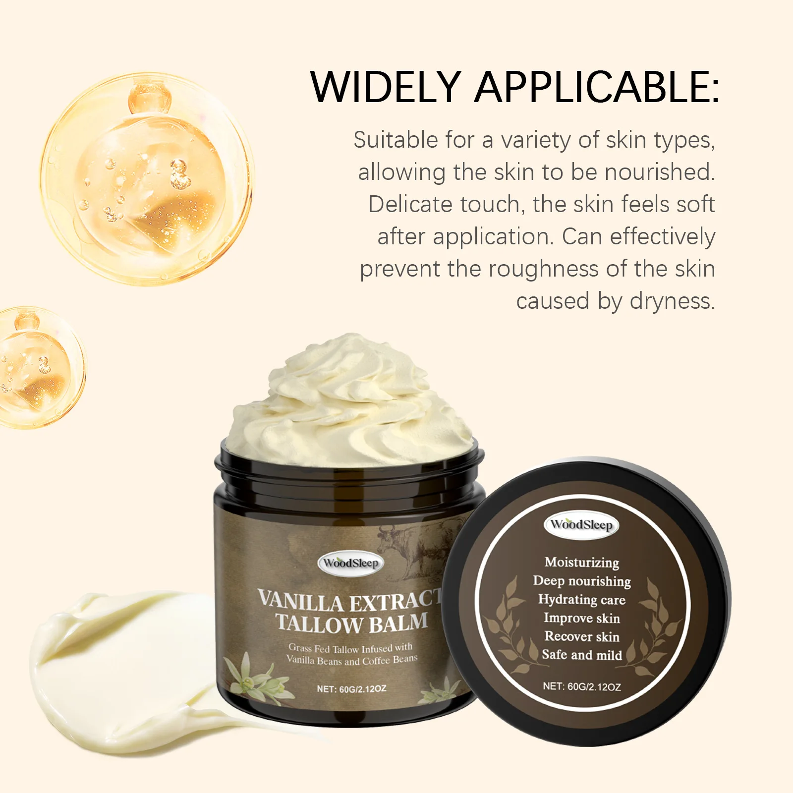 Natural Beef Tallow Skin Moisturizer Cream Deep Nourishing Hydration Repair Dry Rough Skin Gentle Face Body Skincare Balm