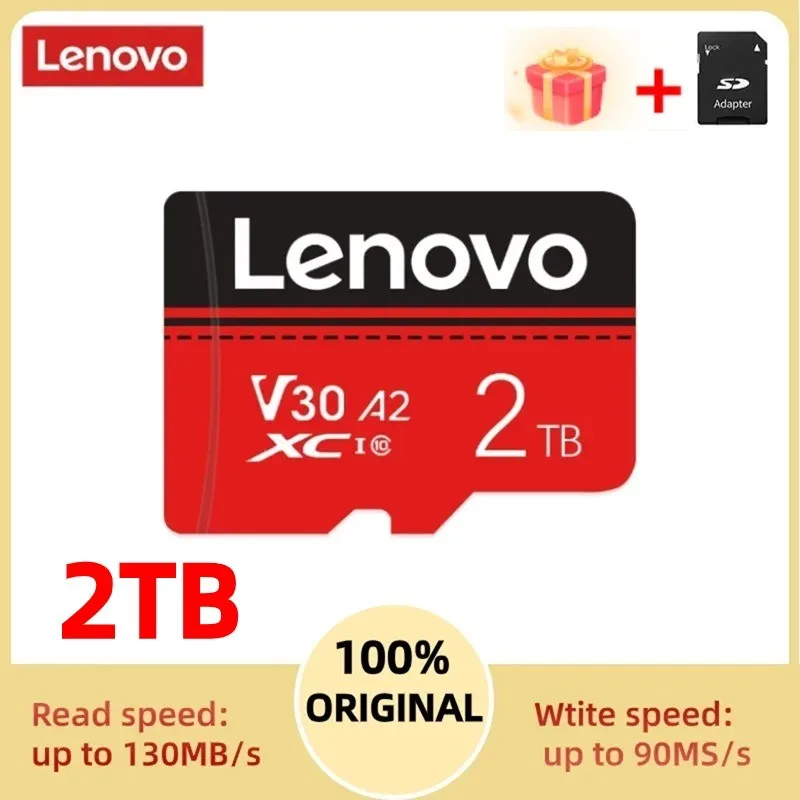 Lenovo-Cartão de Memória Mini SD para Telefone e Computador, Cartão Flash TF, V30 Micro TF Card, Velocidade de gravação até 100 mb/s, Classe 10, 2TB