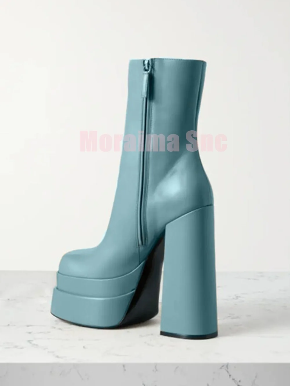 

Double Platform Square Toe Ankle Boots Block Super High Heel Side Zipper Sexy Fashion Women's Short Modern Boots Autumn Winter