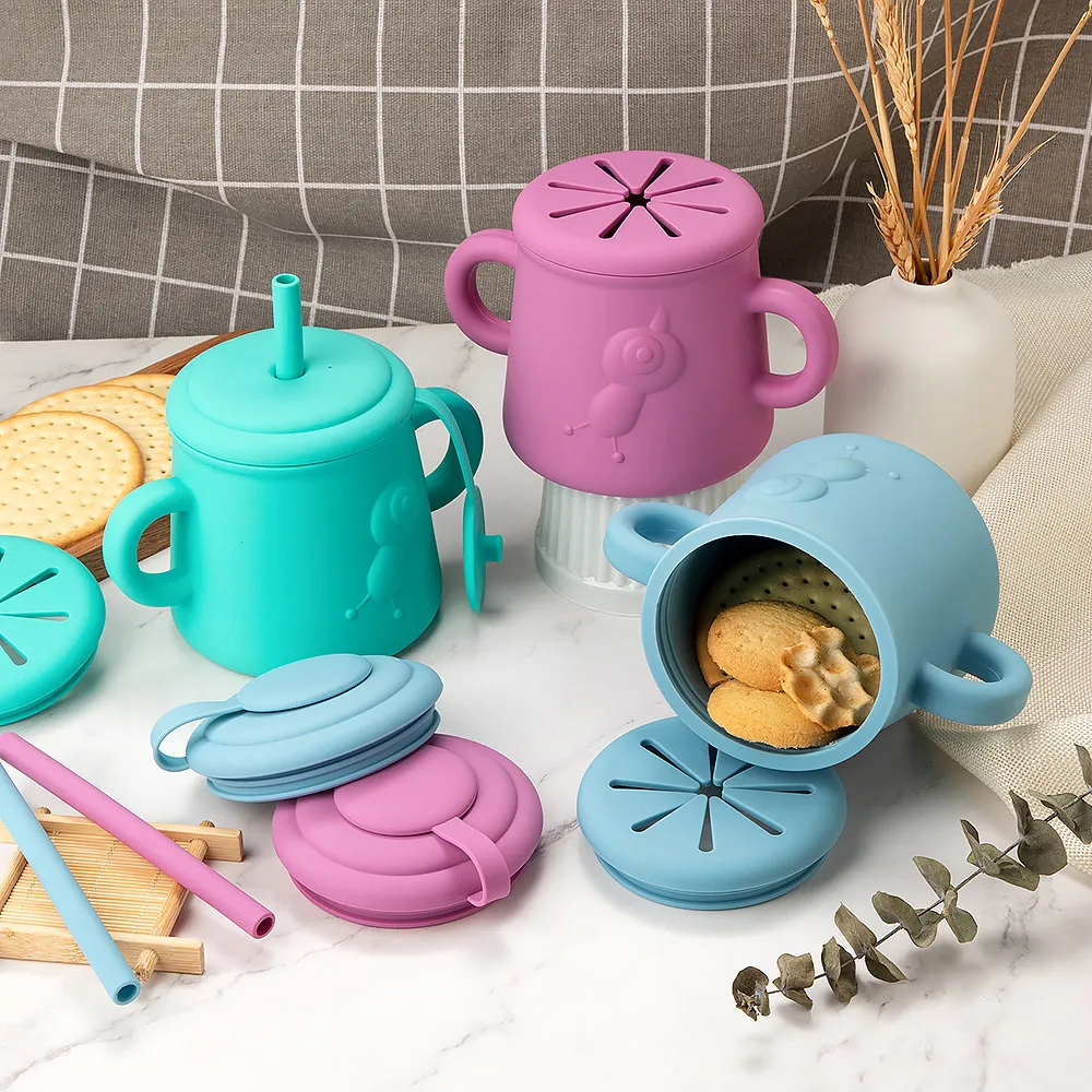

TYRY.HU 1PC 400ML 13.5oz Baby Silicone Sippy Cup and Snack Cup Double Handles Baby Cup Training Easy Grip for Babies Toddlers