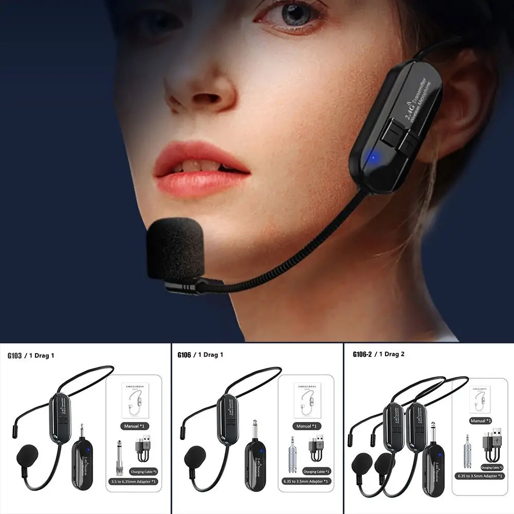 

50m Stable Transmission 2.4G Wireless Microphone with Transmitter Receiver Head Mounted Wireless Lavalier Set Widely Compatible