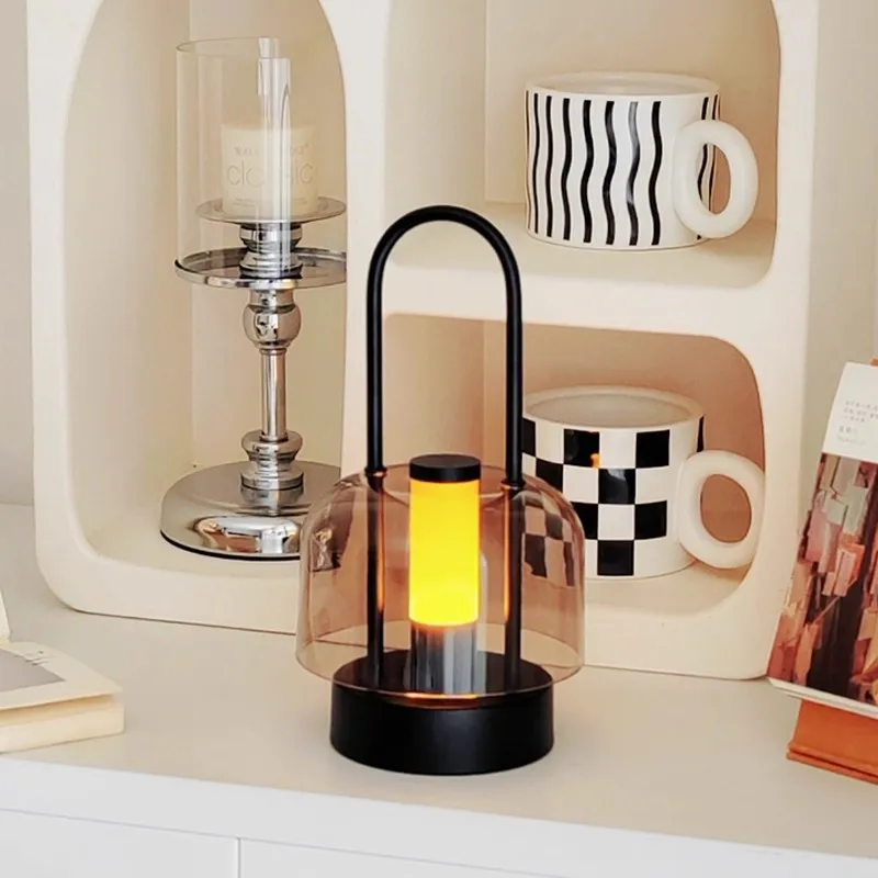 

Креативная сенсорная декоративная лампа в стиле кемпинга, портативная свеча, перезаряжаемая трехцветная, с бесступенчатым затемнением, окружающий ночник