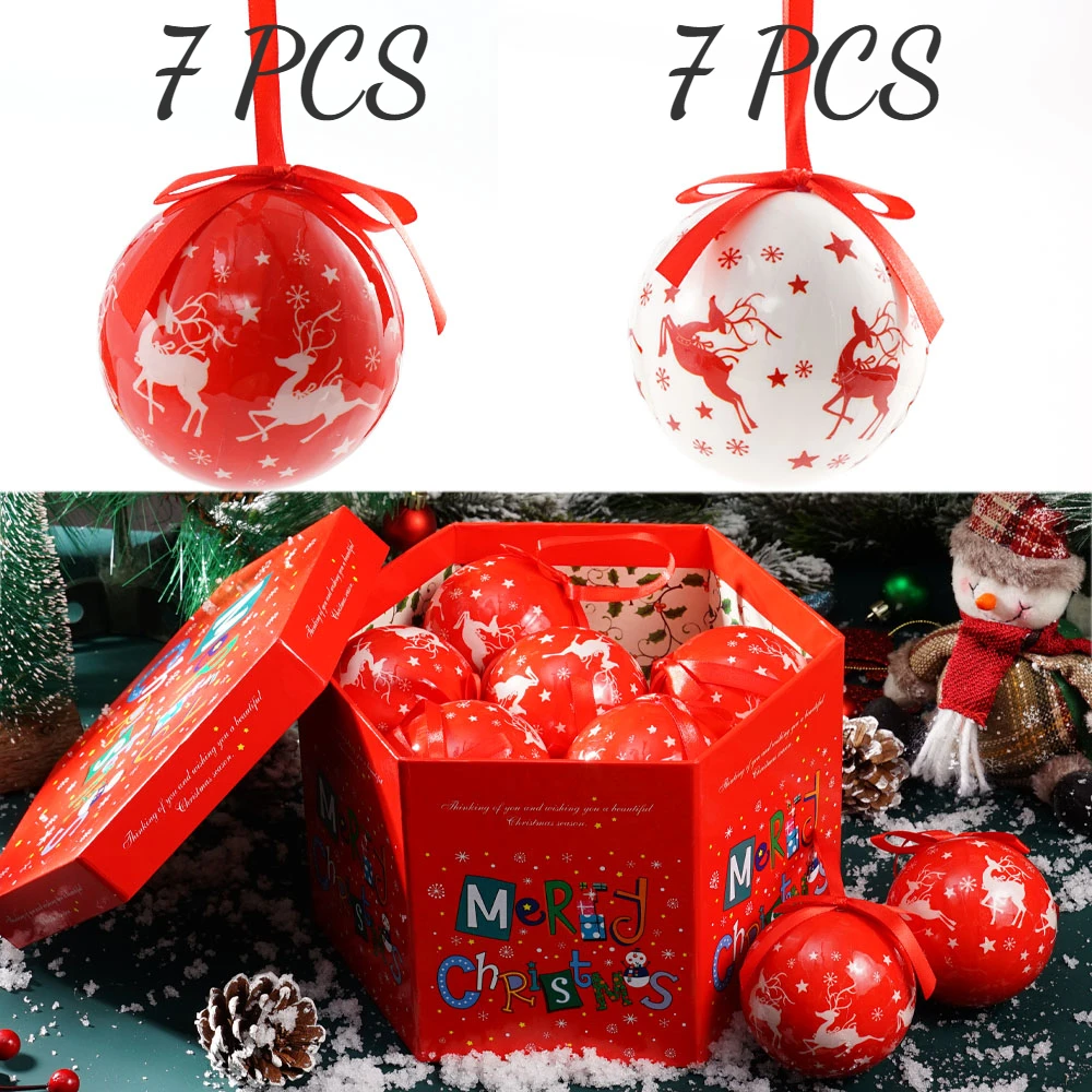 

14pcs Christmas Ball Ornaments Shatterproof Plastic Christmas Tree Ornament Gift Box Xmas Tree Pendant Creative Festive Baubles
