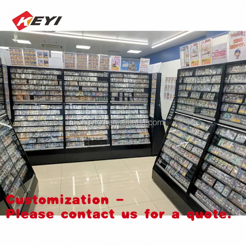 custom.Modern Retail TCG Store Wooden Wall Against Game Trading Card Display Cabinet PSAs Graded Card Display