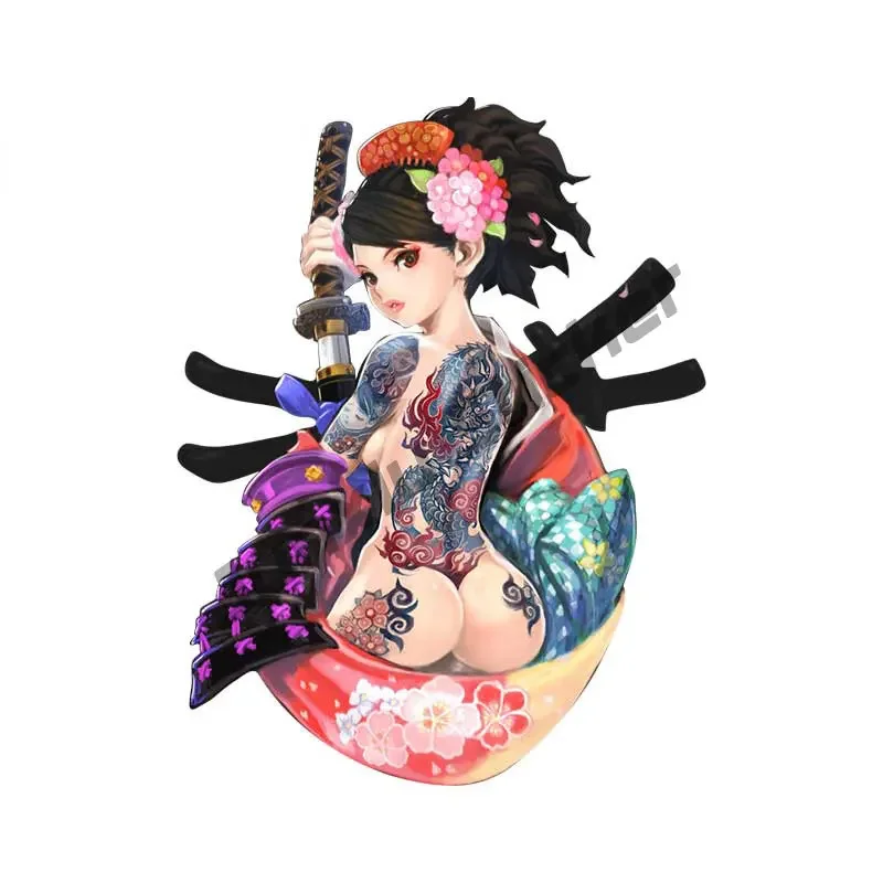 Japanese Female Samurai Car Stickers Caravan Funny Vinyl Car Accessoires Decal Waterproof Sunscreen